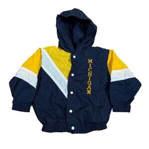 Vintage Michigan Wolverines Kids Hooded Windbreaker Jacket Navy Yellow USA Sz 4